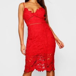 lace panelled open back midi dress